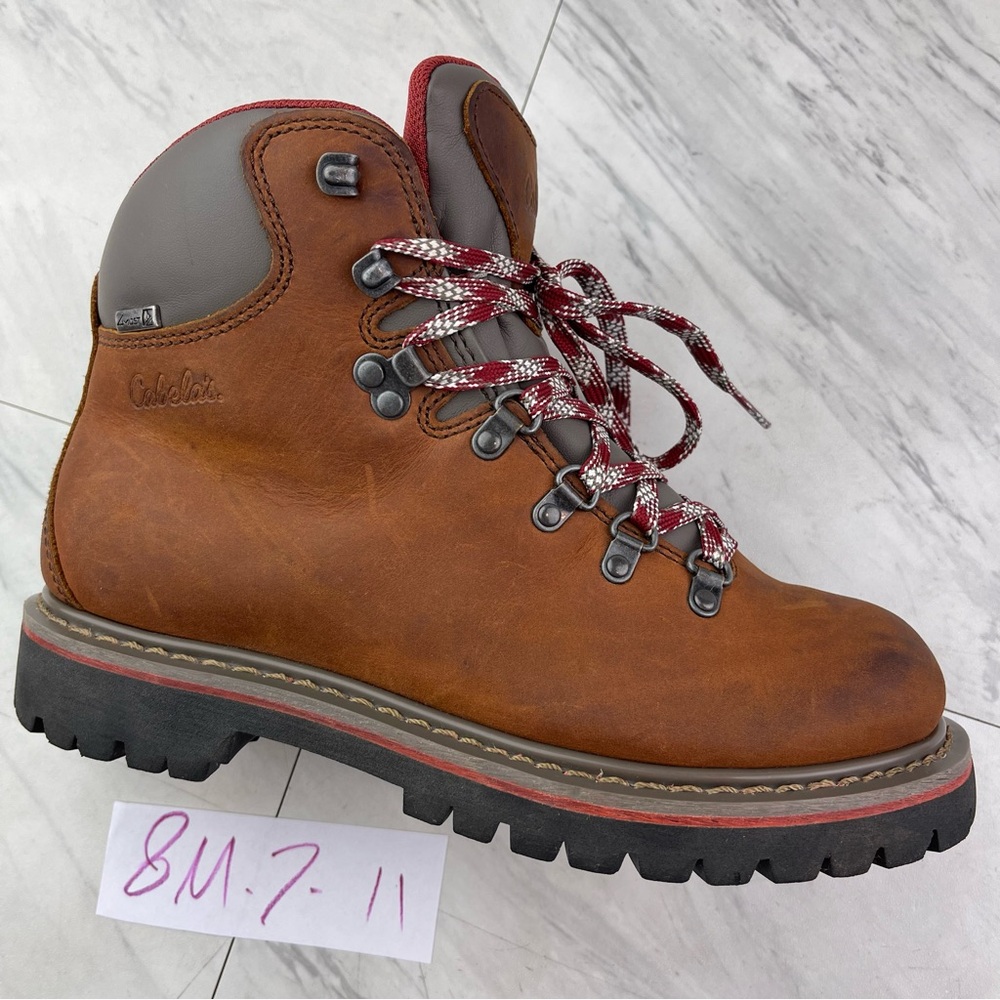 Cabela's Tan Lace Up Boots with Red and Gray Details